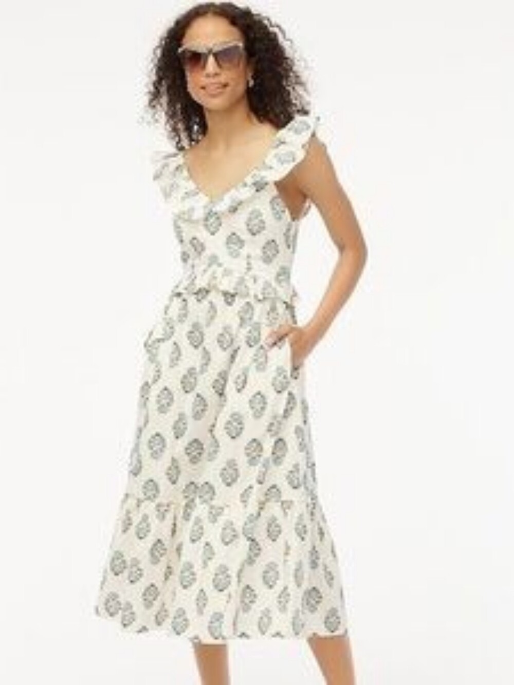 NWT J. Crew Cream Maxi Dress with Blue-Green Floral Print